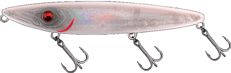 Señuelo topwater Fishus Espetit Goliath 210 color white n'flash, vista lateral