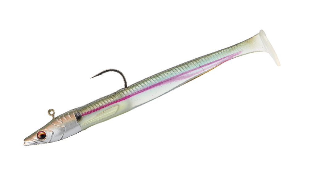 Vinilo eel shad Major Craft Ceana 75mm color Latterino con cabeza plomada