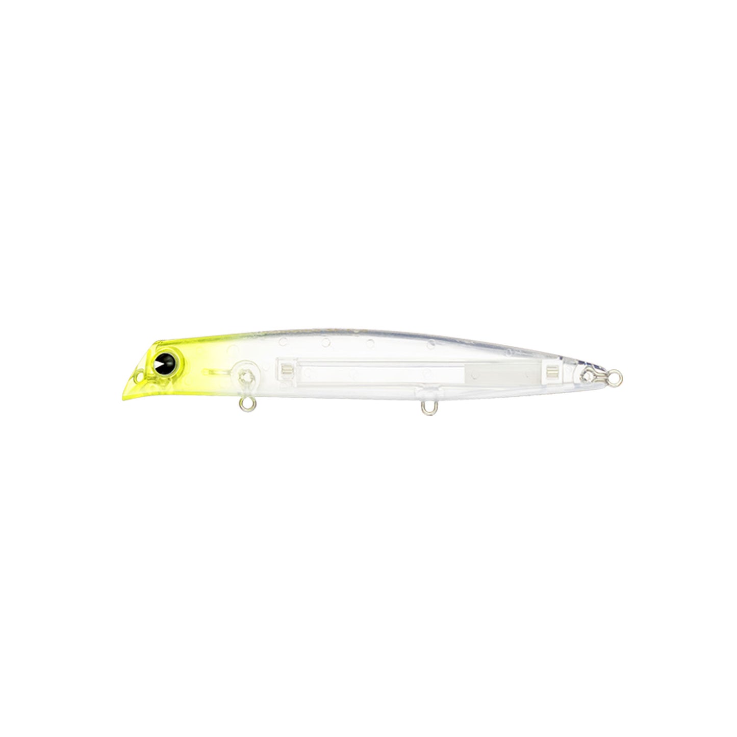 Señuelo IMA Komomo SF-125 en color marrón, detalle frontal del diseño natante para pesca de lubina