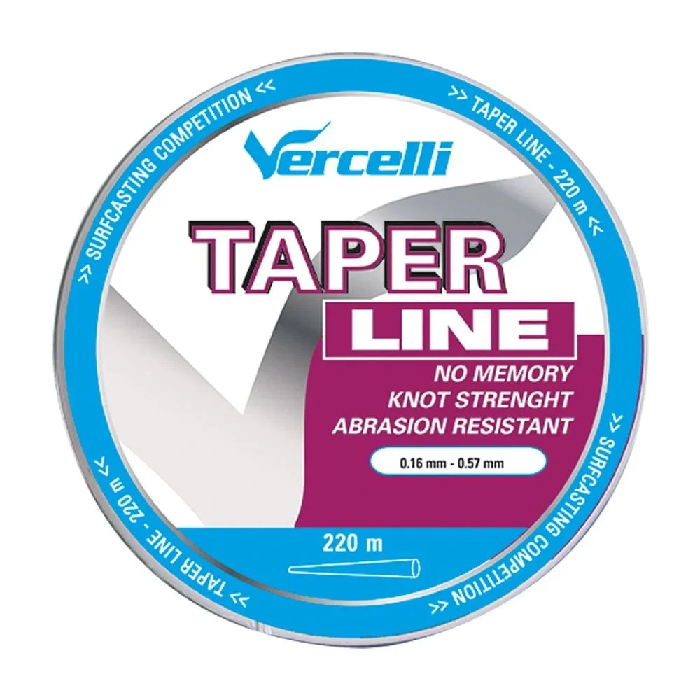 Hilo cónico Vercelli Tapered Line 220 m para surfcasting, línea resistente a abrasión sin memoria