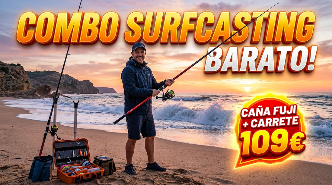 Combo surfcasting barato iniciacion Yuki Azax caña Fuji carrete 109 euros