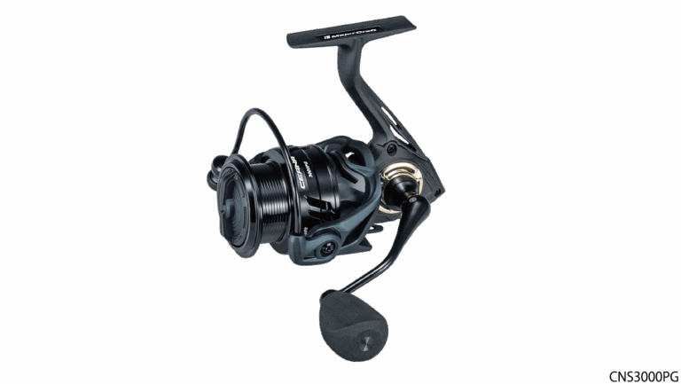 Carrete spinning Major Craft CNS3000HG vista lateral en negro con detalles plateados