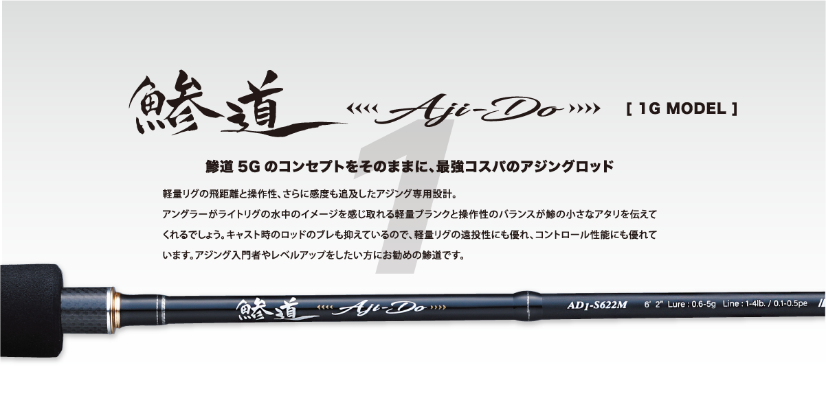 Caña spinning Major Craft Aji-Do 1G 6'8" 0.6-5g acción extra fast ultraligera