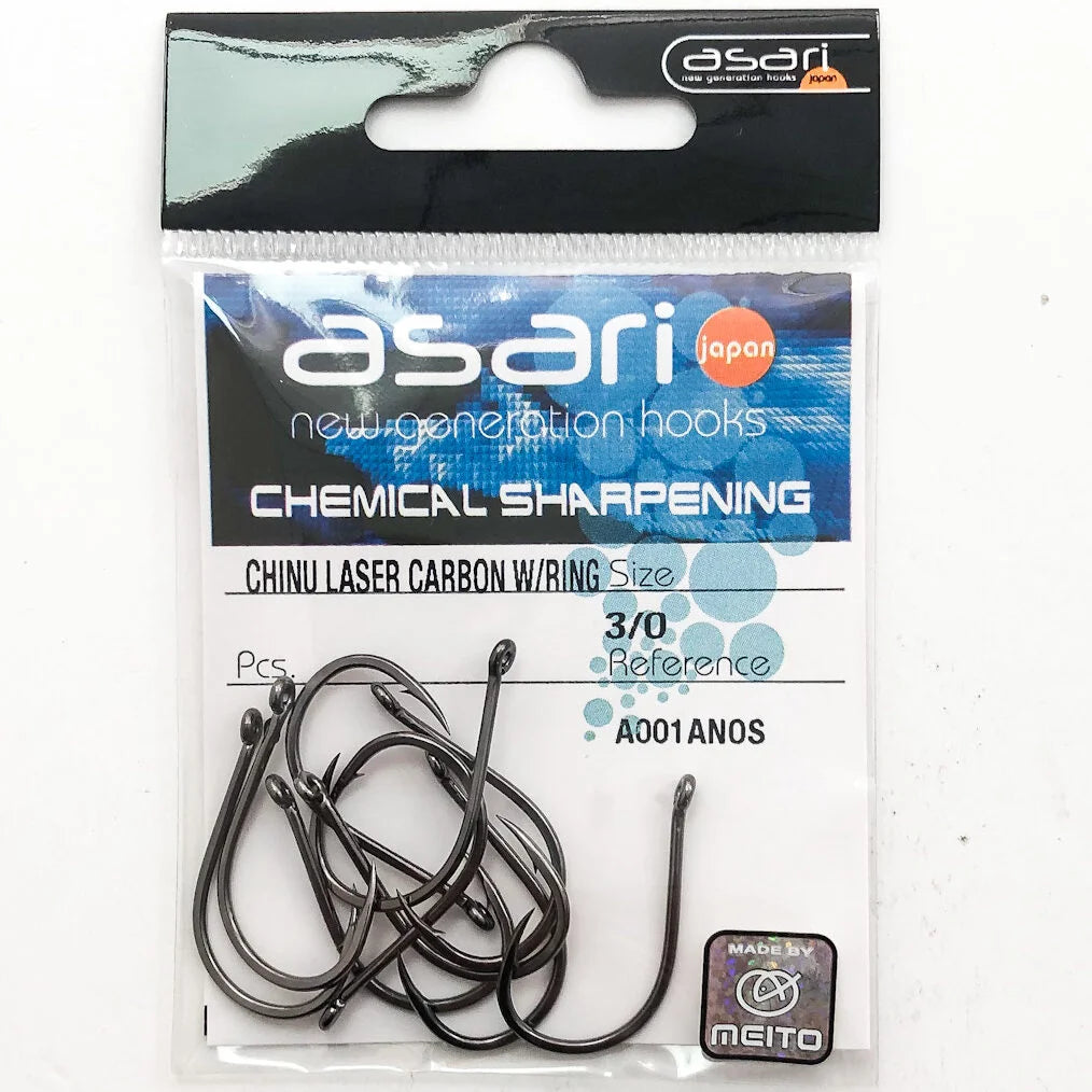 Anzuelos Chinu Laser Asari nº2 forjados en acero al carbono con punta afilada para surfcasting