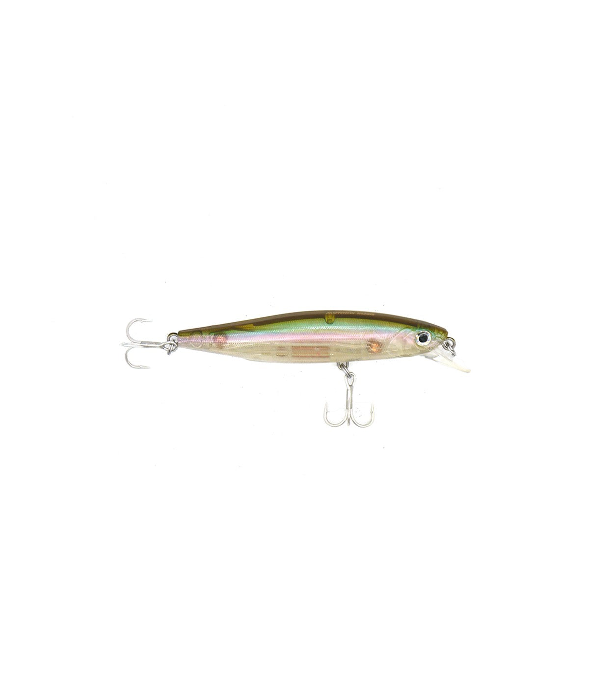 Vista frontal Bassday Mogul Minnow 66 detalle de cuerpo y anzuelos suspending